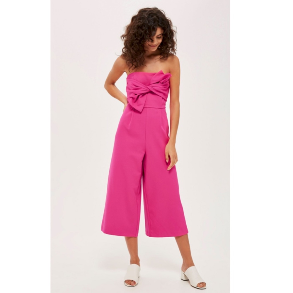Topshop Pink Tie Bandeau Crop Jumpsuit